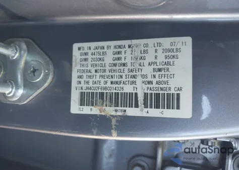 2011 Acura Tsx 2.4 from USA, damaged, VIN JH4CU2F69BC014326